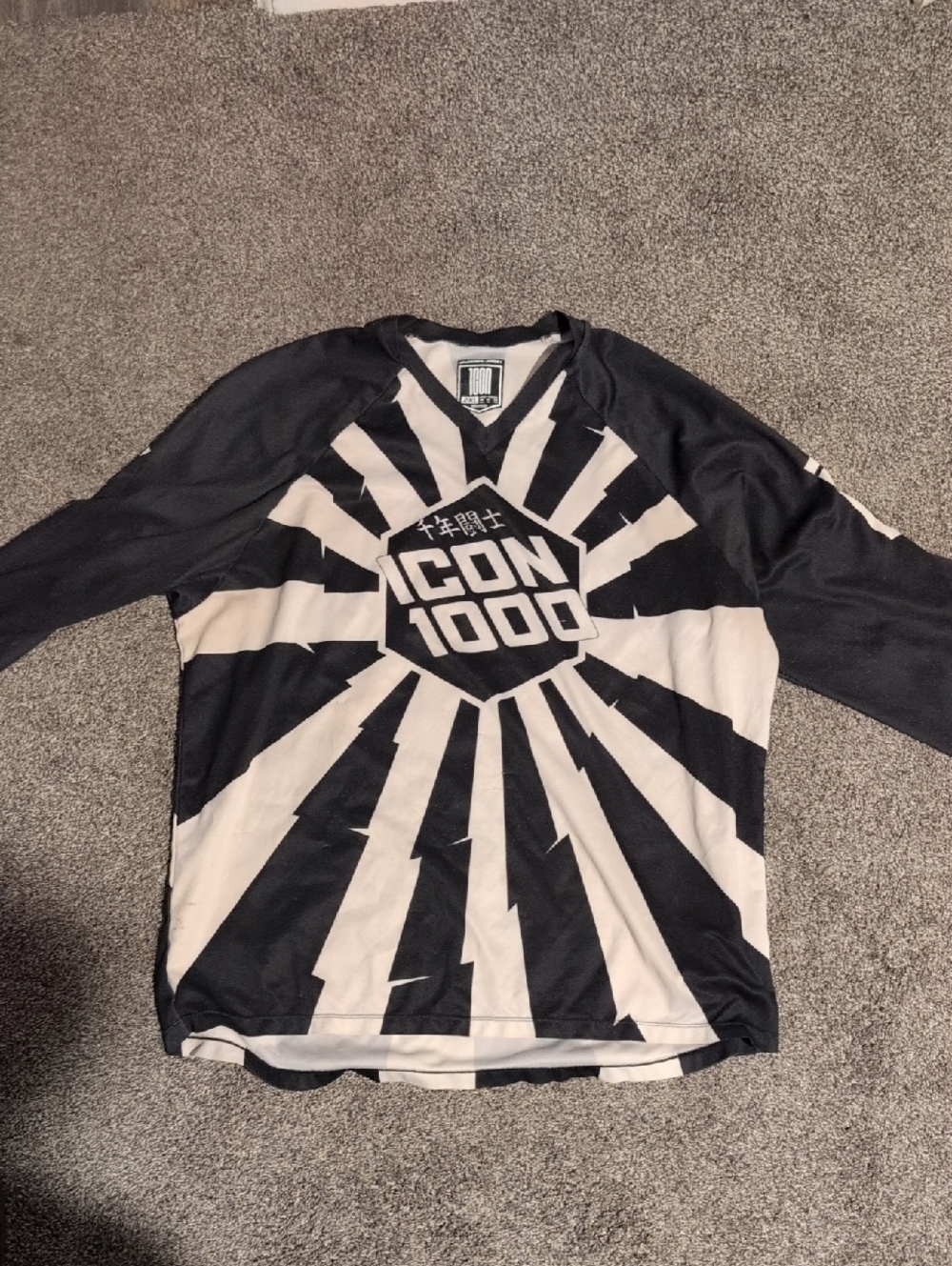 ICON Black and White Striped Jersey with Red Accent